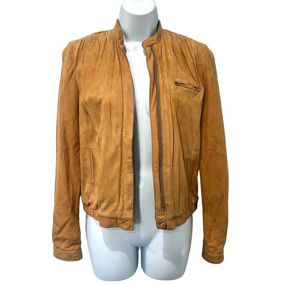 Vintage Tannery West Tan Suede Leather Jacket Zip Pocket size 4 / S *GOOD* - Picture 1 of 16